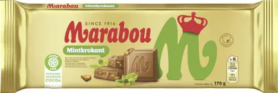 Zdjęcie produktu dla Czekolada mleczna Marabou z miętowym kruchym nadzieniem i karmelem migdałowym, tabliczka 170 g
