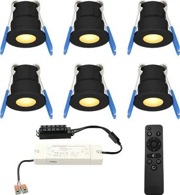 Produktbild von hoftronic LED Einbaustrahler 3W 12V IP65 Schwarz 2700K Dimmbar Set 6er