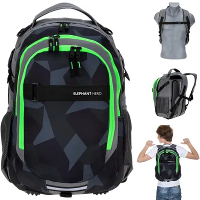 Produktbild von Schulrucksack Jungen Elephant Hero Signature Rucksack Schulmappe Mädchen 12770 Cyber Camo Grün