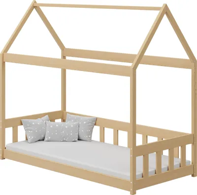 Produktbild von Hausbett Kinderbett Haus Kiefer 80x160 – Kleinkindbett Holz für Jungen und Mädchen – Skandinavisches Design – Ohne Matratze