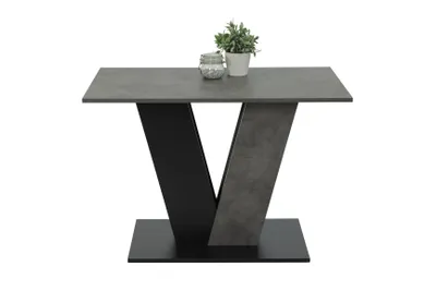 Produktbild von 5tlg. ESSGRUPPE Mulde, 1 Tisch Betonoptik+Schwarz - V-Wangengestell - Maß 110x68cm + 4 Esszimmerstühle Samt Schwarz - Rautensteppung - 100kg belastbar