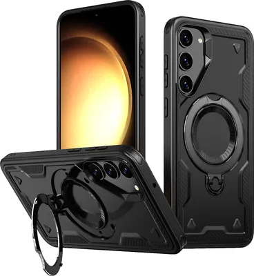 Produktbild von Dual Layer Hülle für Samsung Galaxy S23 Metall Ring Ständer Magnetisch Stoßfest Militär Handyhülle Schwarz