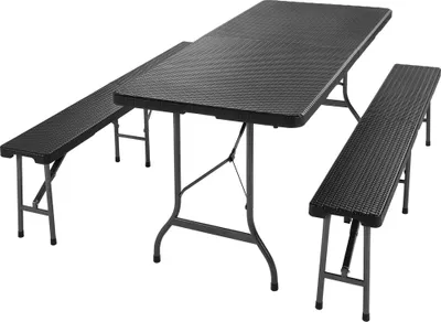 Produktbild von CASARIA® Bierzeltgarnitur 180 cm Klappbar Schwarz Polyrattan Kunststoff 2x Bierbank 1x Breiter Tisch Biertischgarnitur Festzeltgarnitur Campingtisch