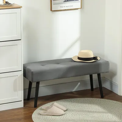 Produktbild von Polsterbank Cord, Sitzbank gepolstert, Bettbank Schuhbank Flurbank, Grau | 100 x 36 x 45 cm | 220 kg | Stahlbeine pulverbeschichtet