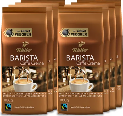 Zdjęcie produktu dla Tchibo Barista Caffè Crema, całe ziarna kawy, 8 kg (8 opakowań po 1 kg)