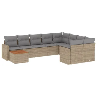 Produktbild von 10-tlg. Garten-Sofagarnitur mit Kissen Beige Poly Rattan