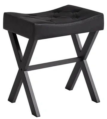 Image de Tabouret WBD019B, noir, carré, en polyuréthane, avec pieds en forme de "X", idéal pour une chambre