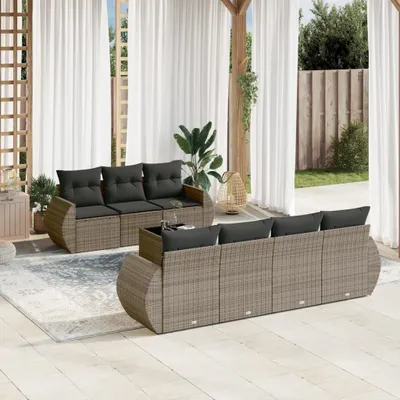Produktbild von Design 8-tlg. Garten-Sofagarnitur mit Kissen Grau Poly Rattan, Gartenmöbel-Sets 2024 Neu