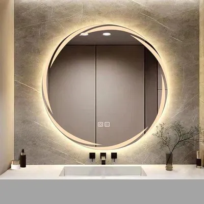 Immagine prodotto di Specchio da parete LED rotondo da 60 cm con pulsante touch e funzione anticondensa - grande specchio da trucco con luce LED a 3 colori e 6400 K, IP44