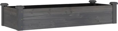 A rectangular wooden planter box with a dark gray finish and black interior.