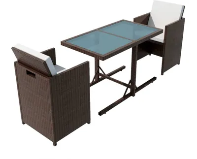 Image de set bistrot 3 pièces avec coussins Poly rotin brun