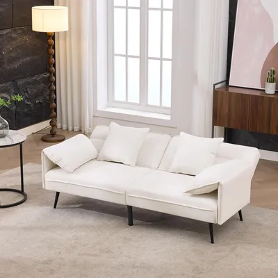 Produktbild von MODFU Schlafsofa Zweisitzer Loungesofa mit Verstellbare Rückenlehne,Relaxsofa mit Dreifach Liegefunktion,Weiß,167,5 X 73 X 70 Cm