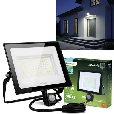 Produktbild von LUMILED LED Strahler Außen 100W mit Bewegungsmelder Sensor 9000lm IP44 Spritzwasserdicht Außenstrahler Fluter 6500K Kaltweiß Flutlicht für Garten Hof Garage Baustelle Wandstrahler Schwarz