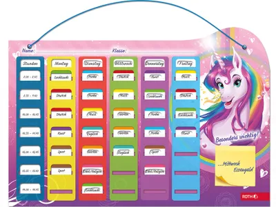 Produktbild von Klipp&Klar Stundenplan Steck Fix - Einhornportrait , A3 - ideal für Mädchen in der Grundschule, Einhorn - Unicorn