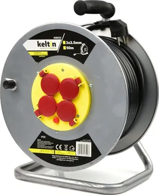 Produktbild von Kabeltrommel stahlblech 50 m, Kabel 3x2,5, 16A, 4 Steckdosen Außen und Innen