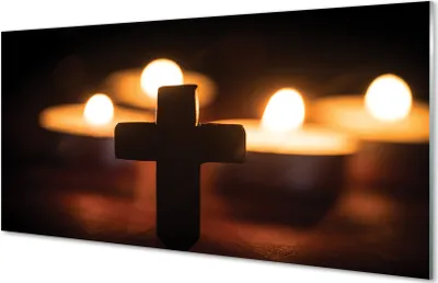 Produktbild von Glasbilder 140x70 Wandkunst Kreuz von Kerzen