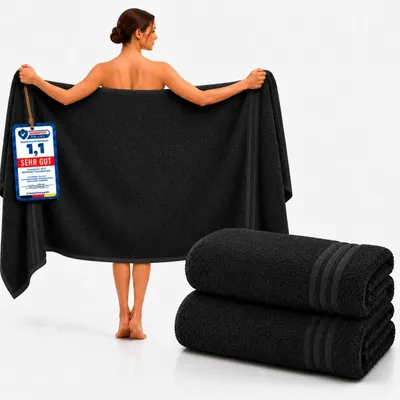 Produktbild von Komfortec 2er Saunatuch Set 80x200 cm aus 100% Baumwolle, XXL-Saunatücher, Sauna Handtuch, Weich, Groß, Frottee, Schnelltrocknend, Grau