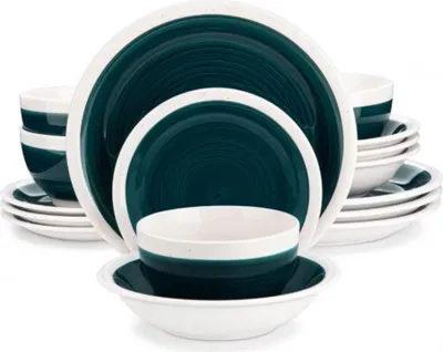 Produktbild von Lorentino Serviesset – 16-teilig – 4 Personen – Donkergrün – Tafelservice – Essteller, Tiefe Teller und Frühstücksteller – Keramik-Set