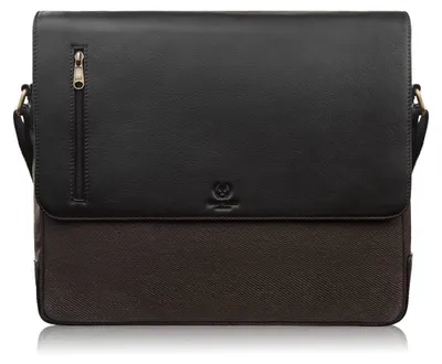 Image de Sac à bandoulière pour ordinateur portable en cuir naturel et toile marron Paolo Peruzzi Ay-02-Br