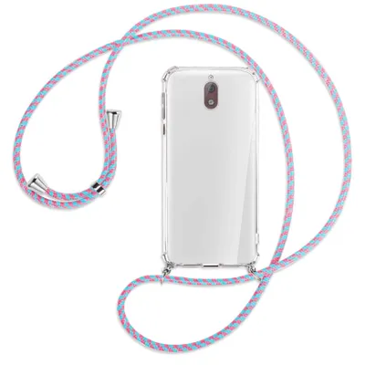 Produktbild von Handykette Backcover-Schutzhülle mit Band (Metall silberfarben) für Nokia 3.1 - pink/mint