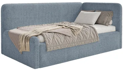 Obrázok produktu pre Selsey Fanko – detská posteľ 90x200 cm s ochrannou bariérou, čelo na pravej strane, plyš, modrá
