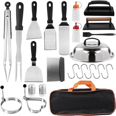 Produktbild von Grillbesteck-Set, 23-teilig – Grillzubehör – Edelstahl – Hitzebeständige Griffe – Spülmaschinenfest – Tragetasche – Grillset