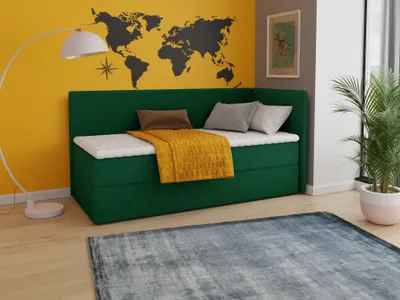 Produktbild von Boxspringbett Flame mit Bettkasten - Einzelbett mit Bonell-Matratze und Topper, Polsterbett, Universelle Bettseite, Bett, Schlafzimmer, Kinderzimmer (Grün (Kronos 19), 100 x 200 cm)