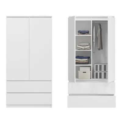 Produktbild von Home Collective Kleiderschrank Schrank Mehrzweckschrank Haushaltsschrank 90x50x180 cm (BxTxH)  mit 2 Schubladen, 3 Einlegeböden & Kleiderstange  – robust, platzsparend & vielseitig | Weiß