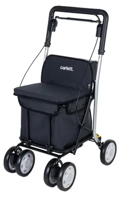 Rollator mit Sitz und Trolley, Aluminium, schwarz, 5,4 kg, bis 125 kg