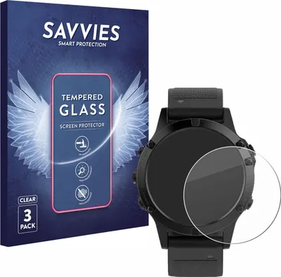 Produktbild von 3x Savvies Schutzglas für Garmin fenix 5 (47 mm) / 5 Plus (47 mm) Displayschutz 9H Glas klar transparent