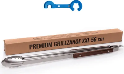 Produktbild von XXL Grillzange extra lang 56 cm BBQ Edelstahl + Gasflaschenschlüssel Camping