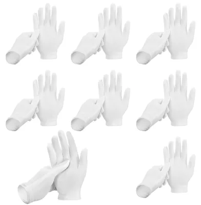 Produktbild von 8 Paar weiße Baumwollhandschuhe, Stoffhandschuhe, weiche, hautfreundliche Arbeitshandschuhe zum Umgang mit Münzen und zur Schmuckprüfung (XXL)