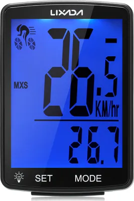 Produktbild von Fahrradcomputer, 2,8 Zoll großes LCD-Display, kabellos, superhelles LED-Nachtlicht, Modell: YA100-A, schwarzes Gehäuse mit blauer Beleuchtung