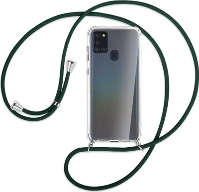 Produktbild von Handykette Backcover-Schutzhülle mit Band (Metall silberfarben) für Samsung Galaxy A21s - dunkelgrün