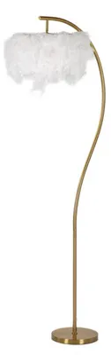 Productafbeelding van Halve boog vloerlamp, 60 x 33 x 170 cm – Glamourvolle vloerlamp van goudkleurig metaal met kunstveren – E27 fitting, 40 W, 220 V, modern design