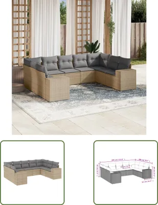 Produktbild von The Living Store 9-tlg. Garten-Sofagarnitur mit Kissen Beige Poly Rattan
