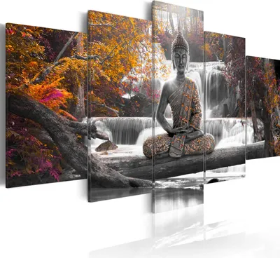 Produktbild von Leinwandbilder 200x100 cm c-A-0021-b-p Vlies Leinwandbild 5 tlg Kunstdruck modern Wandbilder XXL Wanddekoration Design Wand Bild BUDDHA NATUR WASSERFALL