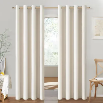 Produktbild von Gardine & Vorhang Vorhänge für Wohnzimmer mit Ösen, halbtransparent, hellbeige, 2er-Set, 215 cm lang, 140 cm breit, Schlafzimmervorhänge, die