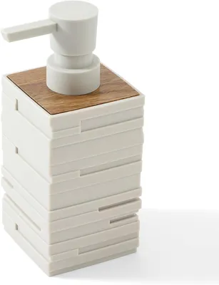 Productafbeelding van Zeepdispenser met teakhoutaccent, beige, 300 ml, geschikt voor badkamer en keuken