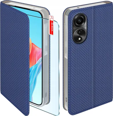 Zdjęcie produktu dla Etui Z Klapką Do Oppo A78 4G Zamykane Granatowe Futerał + Szkło 9H