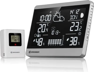 Produktbild von Bresser Funk Wetterstation mit Außensensor Temperatur Luftfeuchtigkeit Luftdruck Wettervorhersage Mondphase Wecker Eiswarnung