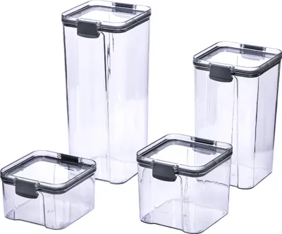 Produktbild von Krumble Vorratsgläser 4er-Set - 460 ml + 700 ml + 1300 ml + 1800 ml - Frischebox - Vorratsgläser - Mit Deckel - Vorratsgläser - Kunststoff - Transparent - Schwarz