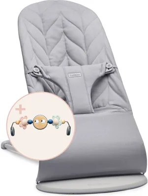 Produktbild von BabyBjörn Babywippe Bliss Bundle - Gewebt Blütenblatt-Steppung - Hellgrau mit Spielzug Freche Augen Pastel