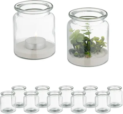 Productafbeelding van Windlicht set van 12, theelichthouders, 9,5 x 8 cm, binnen en buiten, decoratie glazen, glas, transparant