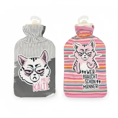Produktbild von 2er Set Wärmflasche Miesekatze Bettflasche 2l Wärmekissen Heizkissen Kuschelwärmflasche Heizflasche Wärmeflasche