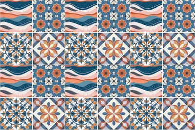 Produktbild von Fliesenaufkleber 10×10 cm – 24 Stück – Selbstklebend – Wasserfest – Pflegeleicht – Hitzebeständig – Für Küche & Bad – Pastellfarbene orientalische Muster