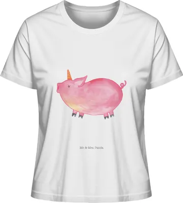 Produktbild von Mr. & Mrs. Panda Basic T-Shirt Damen Einhorn Schwein Größe XL - Weiß - Geschenk, Englisch, Shirt, Oberteil, Spruch, Unicorn, Mit, Sommershirt, English