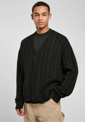 Produktbild von Urban Classics Herren Cardigan Zopfmuster Oldschool-Look Oversize Schwarz XXL