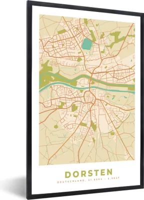 Obrázok produktu pre MuchoWow® Zarámovaný plagát Dorsten - Mapa - Mapa mesta - Vintage 60x90 Nástenný plagátový rám Fotky