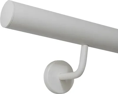 Produktbild von TIBU Handlauf Edelstahl weiß pulverbeschichtet 42,4 mm Geländer innen außen wetterfest, Länge 410 cm mit 5 Halter Enden leicht gewölbte Kappe